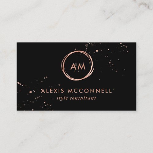 Faux Rose Gold Look on Black  Circle Business Card