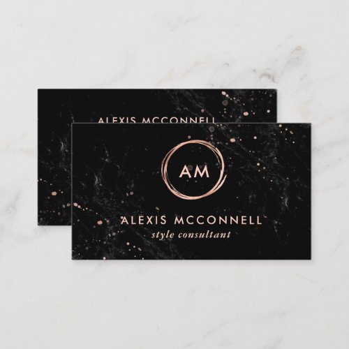 Faux Rose Gold Look on Black Marble  Circle Business Card