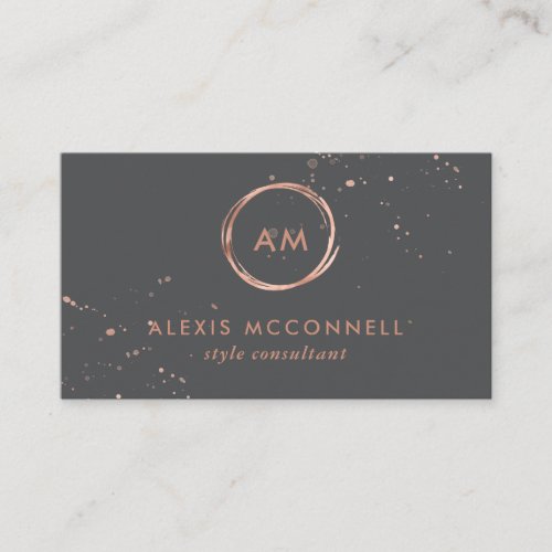 Faux Rose Gold Look on Charcoal Gray  Circle Business Card