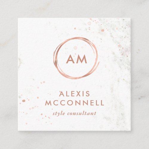 Faux Rose Gold Look on White Marble  Circle Square Business Card