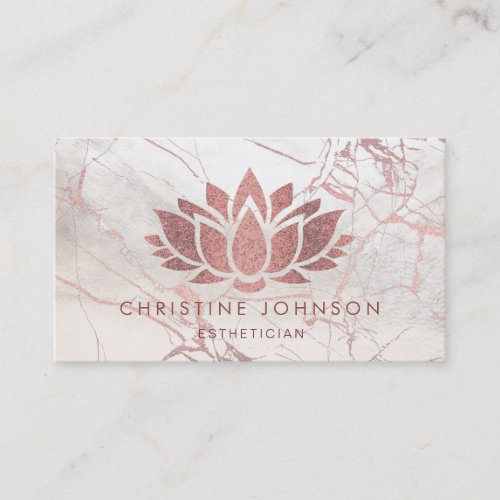 faux rose gold lotus flower on marble business card