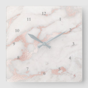 faux rose gold marble elegant square wall clock