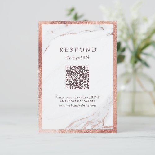 Faux rose gold marble luxury modern QR code RSVP Card