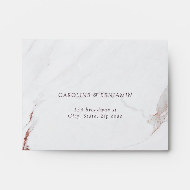 Faux rose gold marble luxury modern wedding RSVP Envelope (Front)