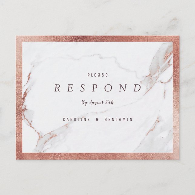 Faux rose gold marble luxury modern wedding RSVP Invitation Postcard (Front)