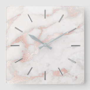 faux rose gold marble stone elegant square wall clock