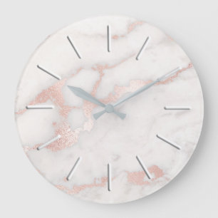 faux rose gold marble stone large clock