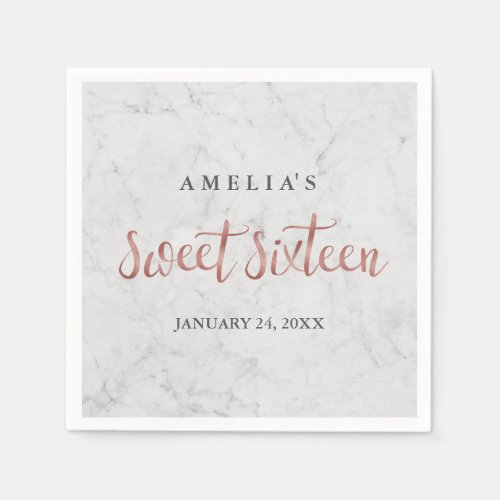 Faux Rose Gold Marble Sweet Sixteen Napkin