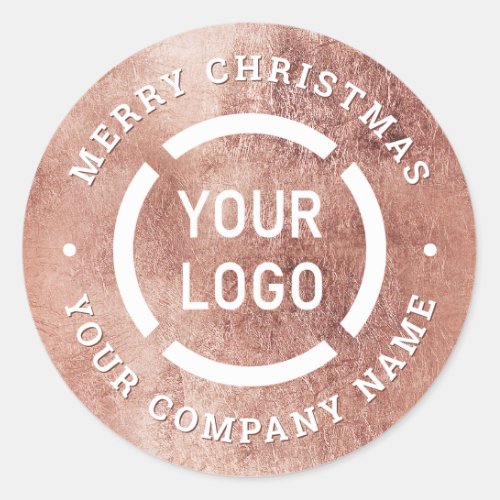 Faux Rose gold Merry Christmas Company Logo Classic Round Sticker