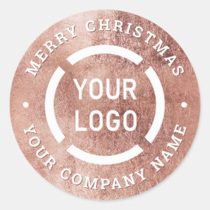 Faux Rose gold Merry Christmas Company Logo Classic Round Sticker