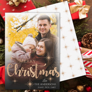Faux Rose Gold Merry Christmas Photo Holiday Card