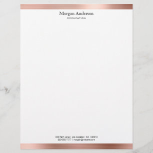 Faux Rose Gold Metal, Black Name Info Letterhead