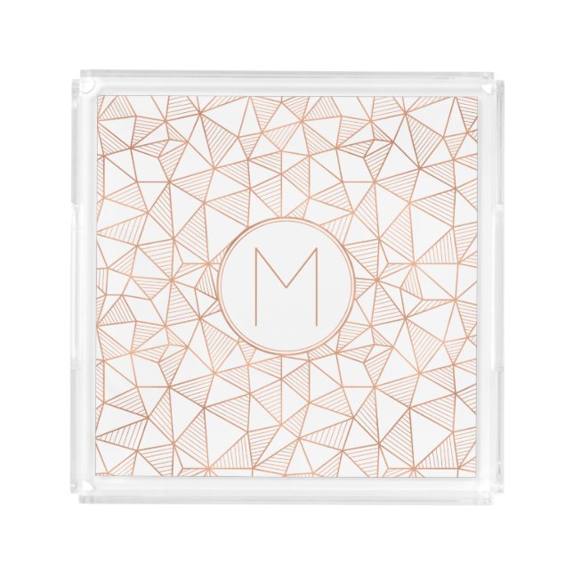 Faux Rose Gold Modern Geometric Acrylic Tray (Front)