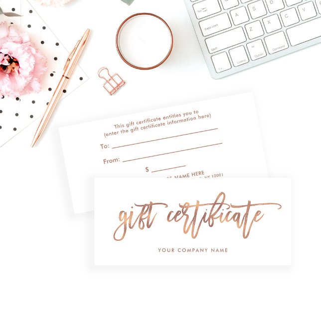 Faux Rose Gold Modern Script | Gift Certificate (Creator Uploaded)