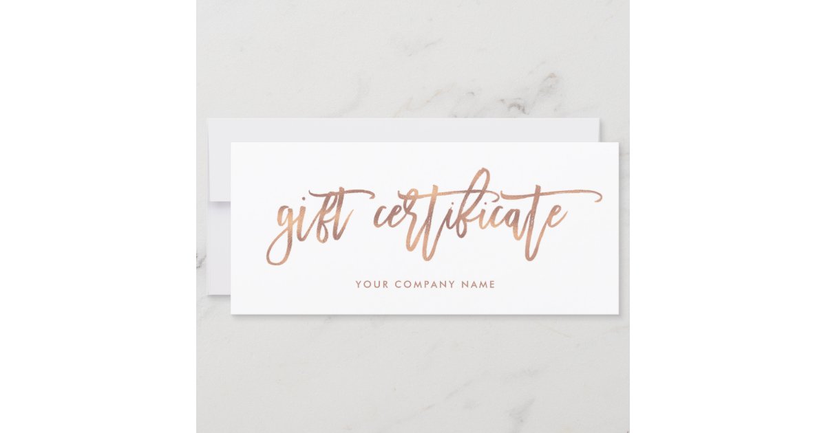 Faux Rose Gold Modern Script | Gift Certificate | Zazzle