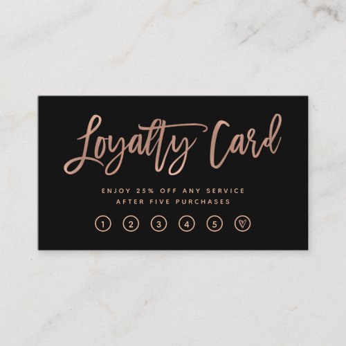 Faux Rose Gold Modern Script on Black Loyalty Card