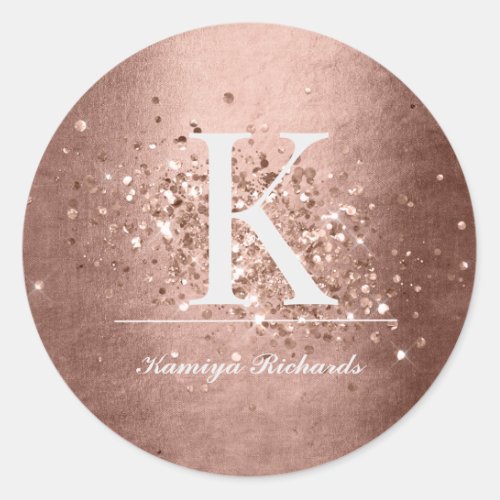 Faux Rose Gold Monogram and Name Sticker