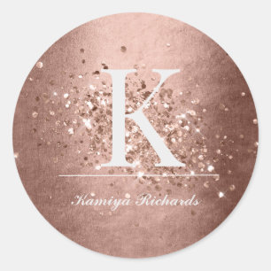 Faux Rose Gold Monogram and Name Sticker