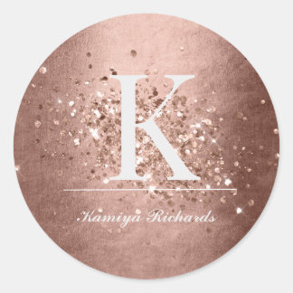 Faux Rose Gold Monogram and Name Sticker