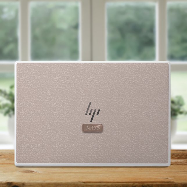 Faux Rose Gold Monogram Blush Pink HP Laptop Skin (A rose gold leather look laptop skin with space for your initials. Lovely!)