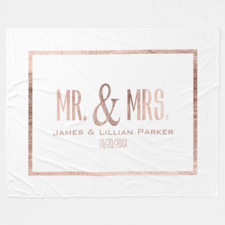 Faux Rose Gold Mr. And Mrs. Monogram Wedding Fleece Blanket