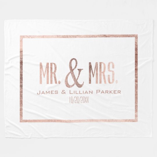 faux rose gold mr and mrs monogram wedding fleece blanket zazzle com