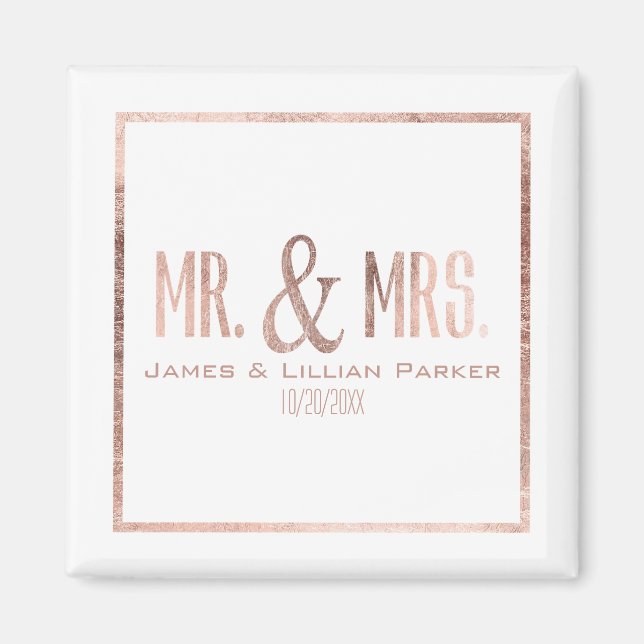 Faux Rose Gold Mr. and Mrs. Monogram Wedding Magnet (Front)