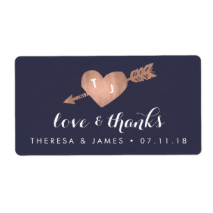 Faux Rose Gold & Navy Wedding Favor Labels