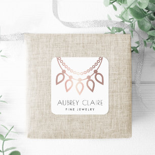 Faux Rose Gold Necklace Jeweler Logo Square Sticker