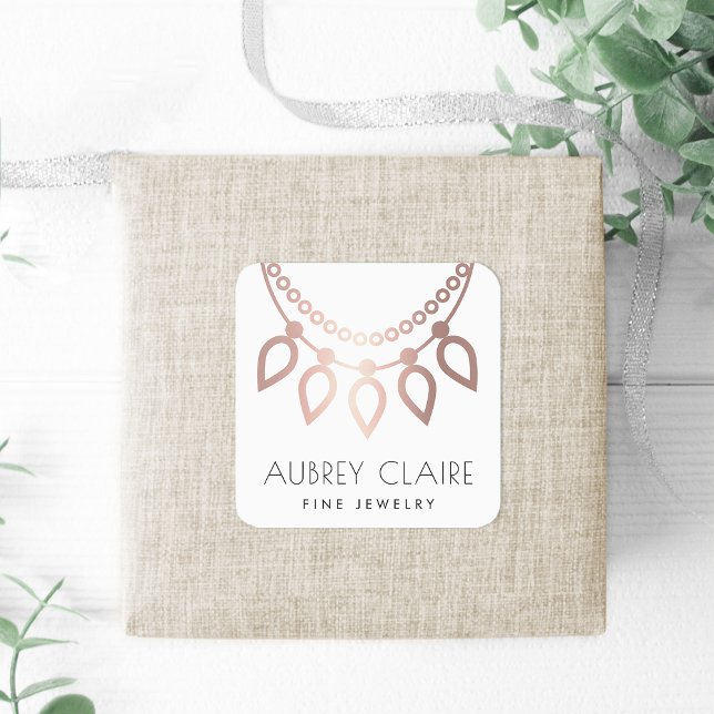 Faux Rose Gold Necklace | Jeweler Logo Square Sticker (Creator Uploaded)