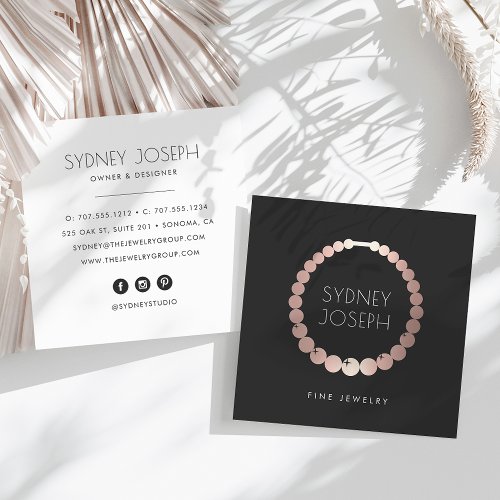 Faux Rose Gold Necklace Logo  Jewelry Design Square Business Card