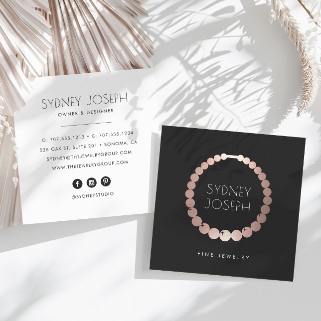 Faux Rose Gold Necklace Logo | Jewelry Design Square Business Card