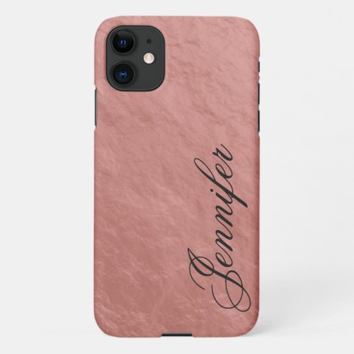 Faux Rose Gold Nugget Foil Fancy Script First Name iPhone 11 Case