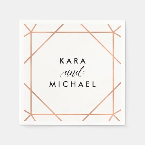 Faux Rose Gold on White Modern Geometric Wedding Paper Napkins