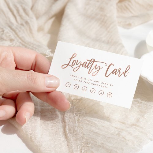 Faux Rose Gold on White Modern Script Loyalty Card