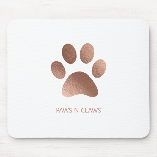 Faux Rose Gold Paw Print On White Mouse Pad