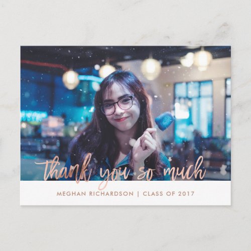 Faux Rose Gold  Photo Graduation Thank You Postcard