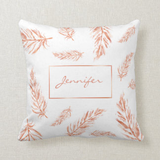 Faux Rose Gold Pin Color Feathers With Custom Name Throw Pillow