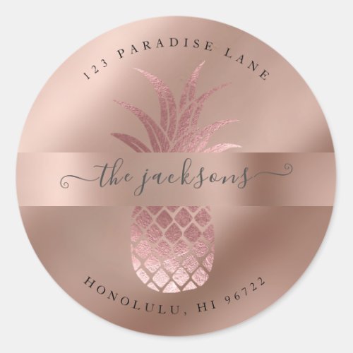 Faux Rose Gold Pineapple Classic Round Sticker