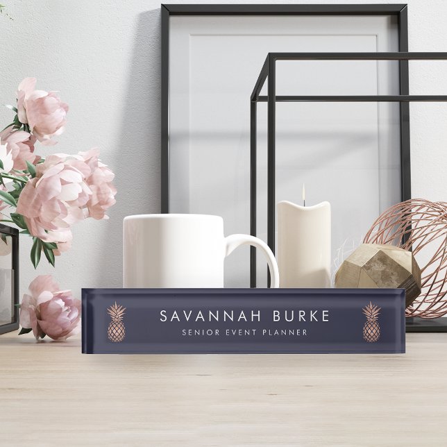 Faux Rose Gold Pineapple Desk Name Plate (Creator Uploaded)