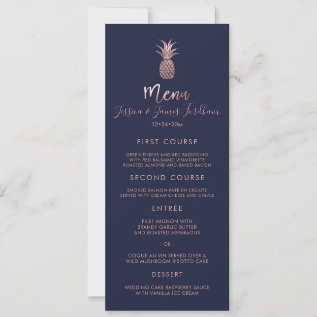 Faux Rose Gold Pineapple Menu Invitation (Front)