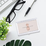 Faux Rose Gold Pineapple | Personalized Business Card Case<br><div class="desc">Elegant business card holder features your name and/or business name in modern gray lettering,  overlaid on a faux rose gold foil illustration on a pale cameo blush background. Shop matching items from our Pineapple office collection to complete your look!</div>