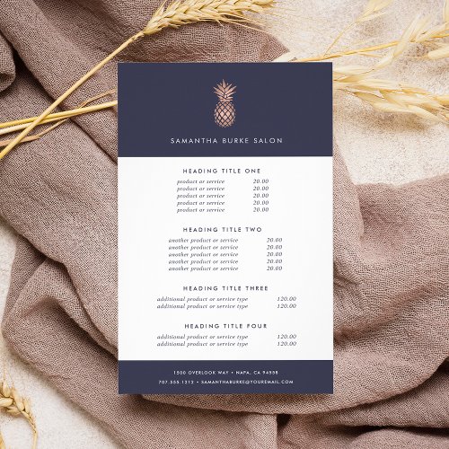 Faux Rose Gold Pineapple  Pricing  Services Flyer