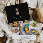 Faux Rose Gold Pineapple Promotional Photo Collage Postcard<br><div class="desc">Perfect for photographers, caterers, chefs, makeup artists and beauty professionals, these chic postcards feature a faux rose gold foil pineapple on a rich black background, with two lines of custom text in white for your name and/or business name or specialty. Add your contact details to the reverse side along with...</div>