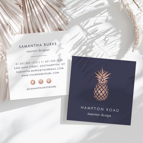 Faux Rose Gold Pineapple Square Business Card