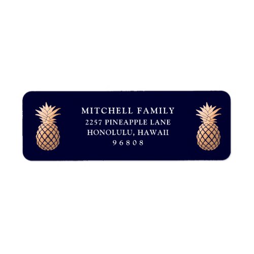 Faux Rose Gold Pineapples on Navy Blue Label