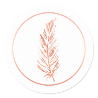 Faux Rose Gold Pink Color Feather Drawing Classic Round Sticker