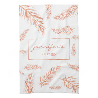 Faux Rose Gold Pink Color Feathers And Custom Name Towel
