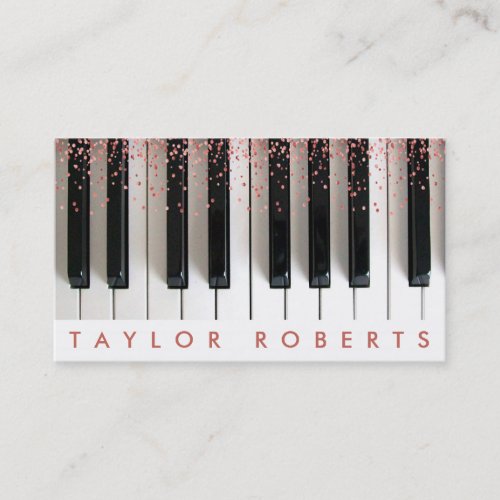 faux rose gold pink dots pianist music business card