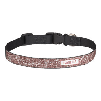 Faux Rose Gold Pink Glitter Texture Look With Name Pet Collar
